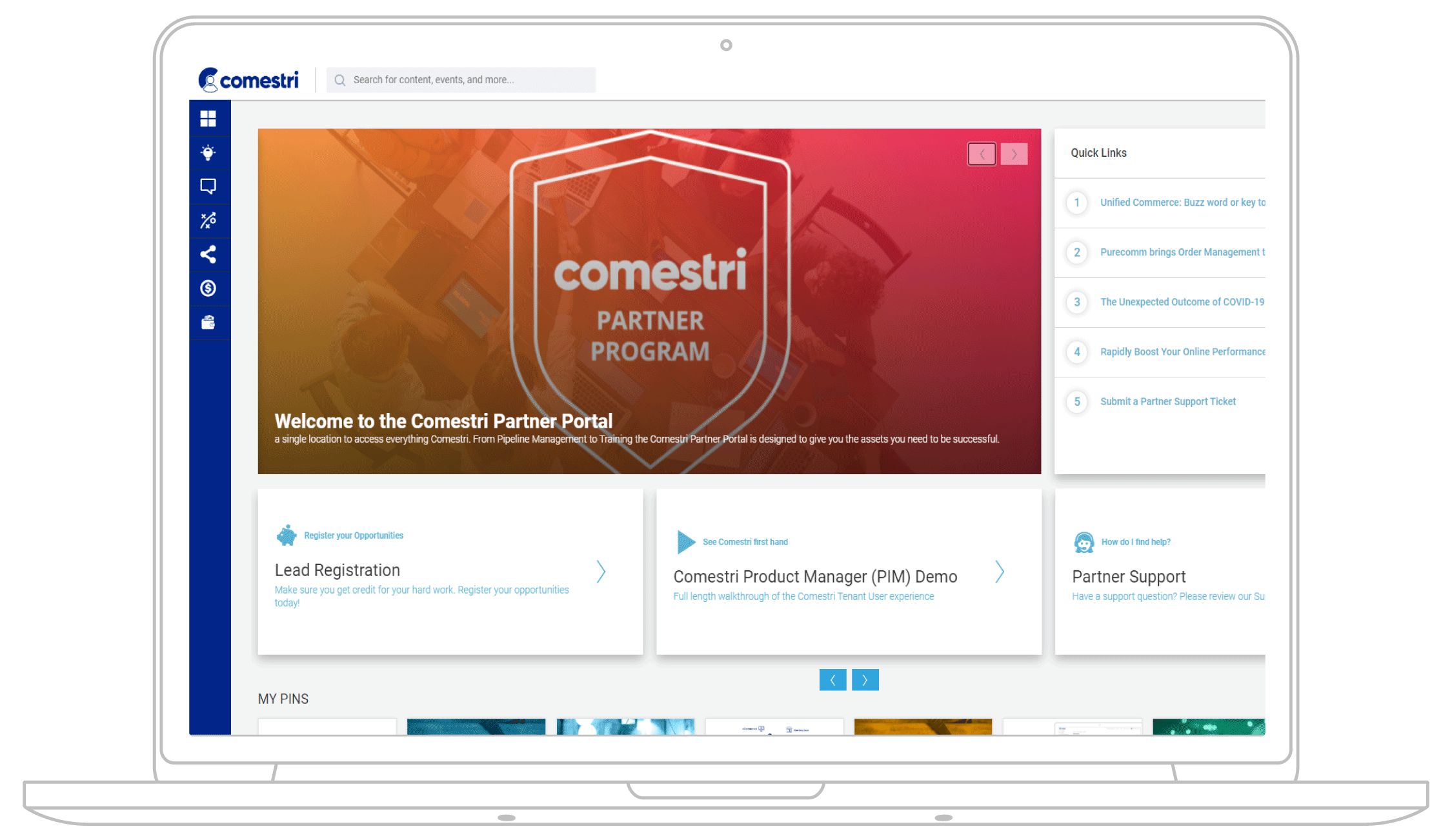 Comestri's Partner Portal Homepage on a laptop