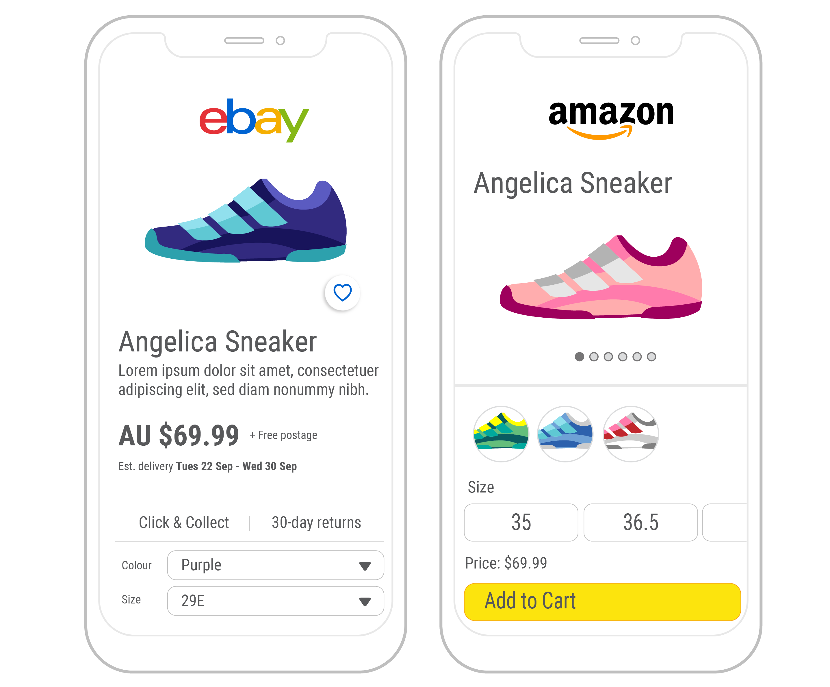 Phone with shoes for sale on both eBay and Amazon. Send your product catalogue to eBay and Amazon.