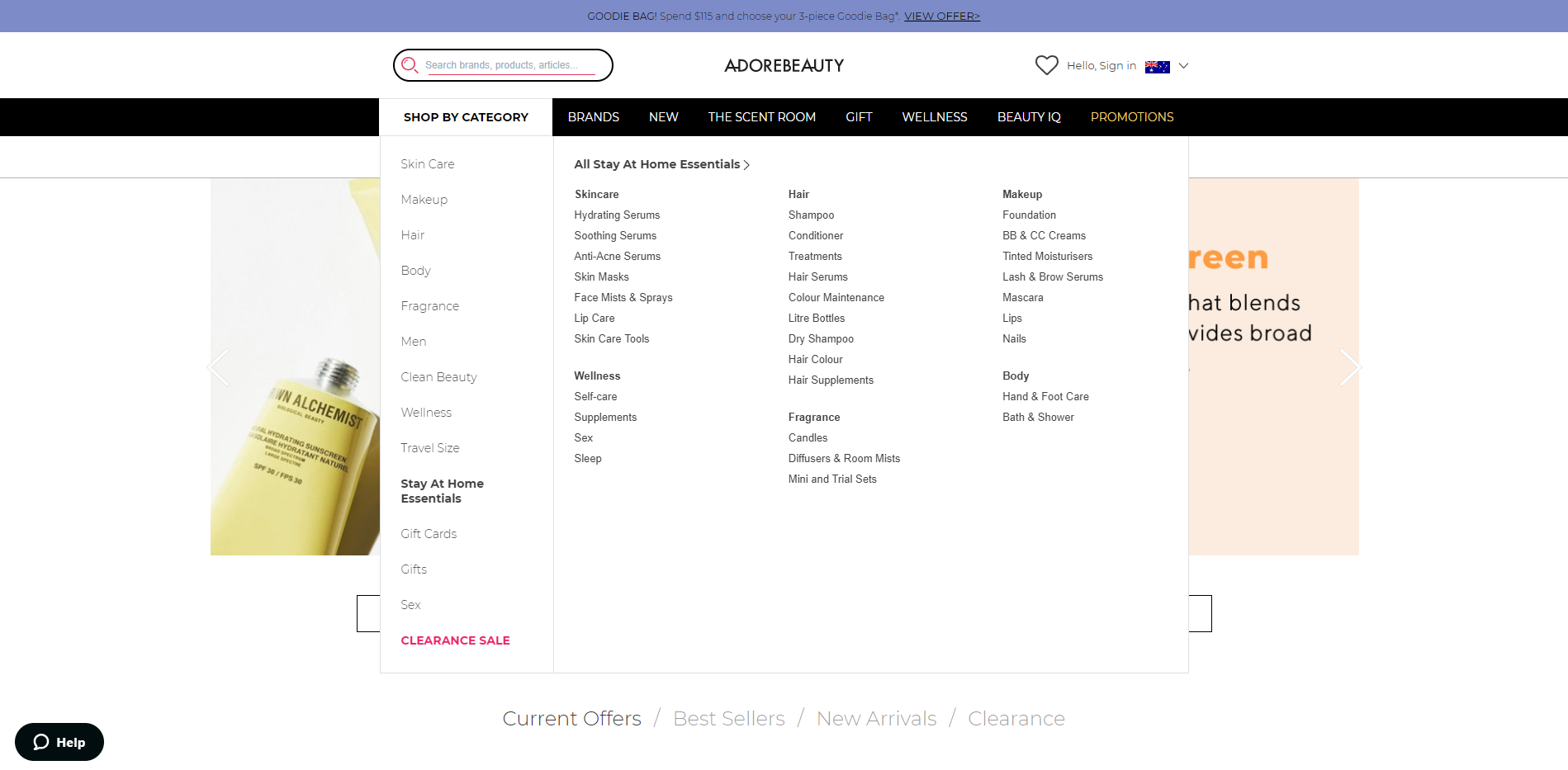 Adore Beauty website categories. Help customers find what they're looking for.