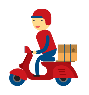 Delivery driver on a motorcycle with box illustration