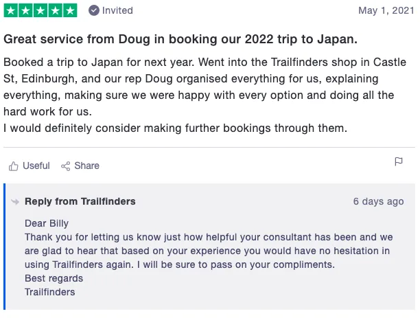 Review of Trailfinders - Doug provided great service
