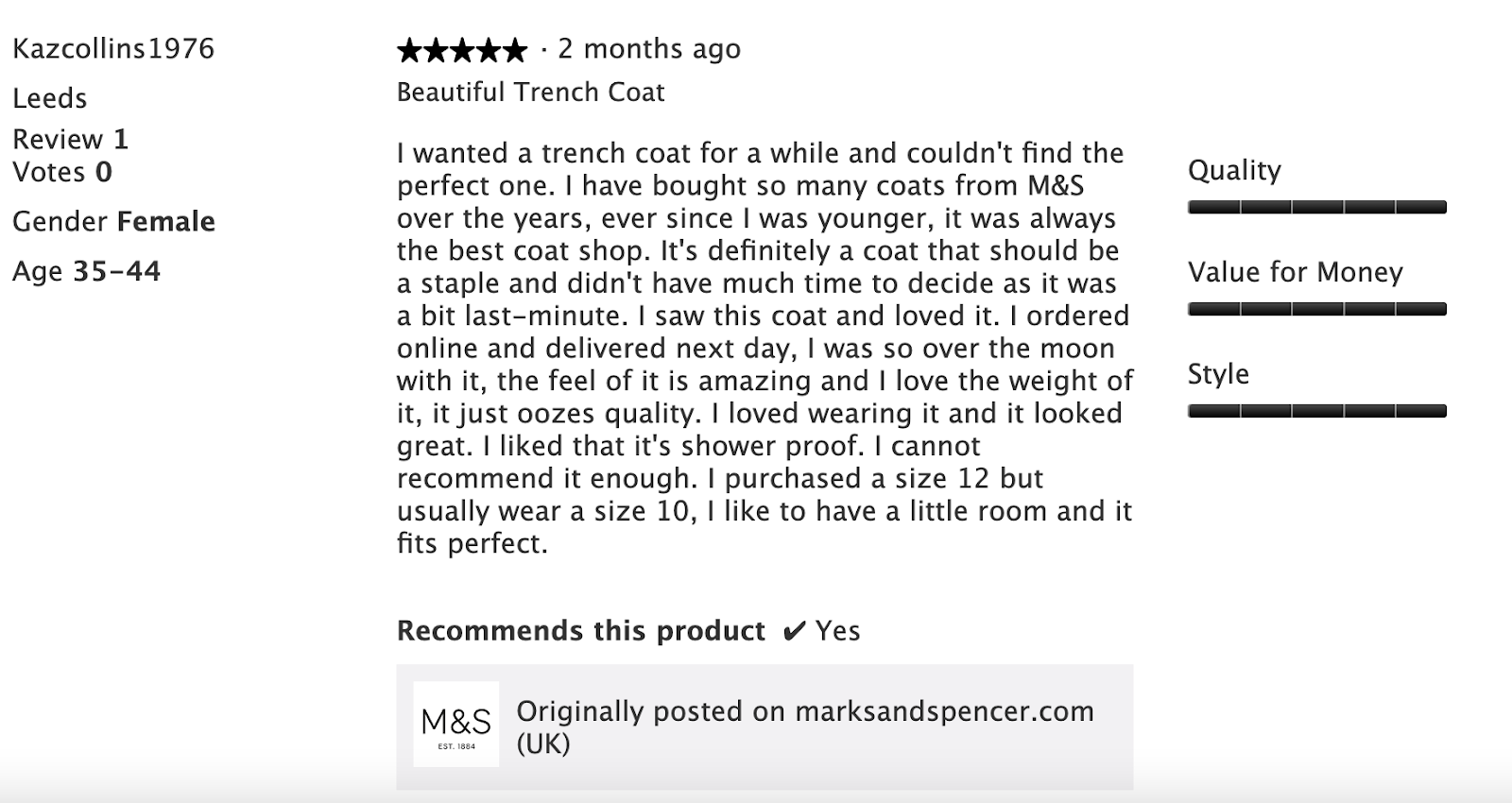 Marks & Spencer trench coast review
